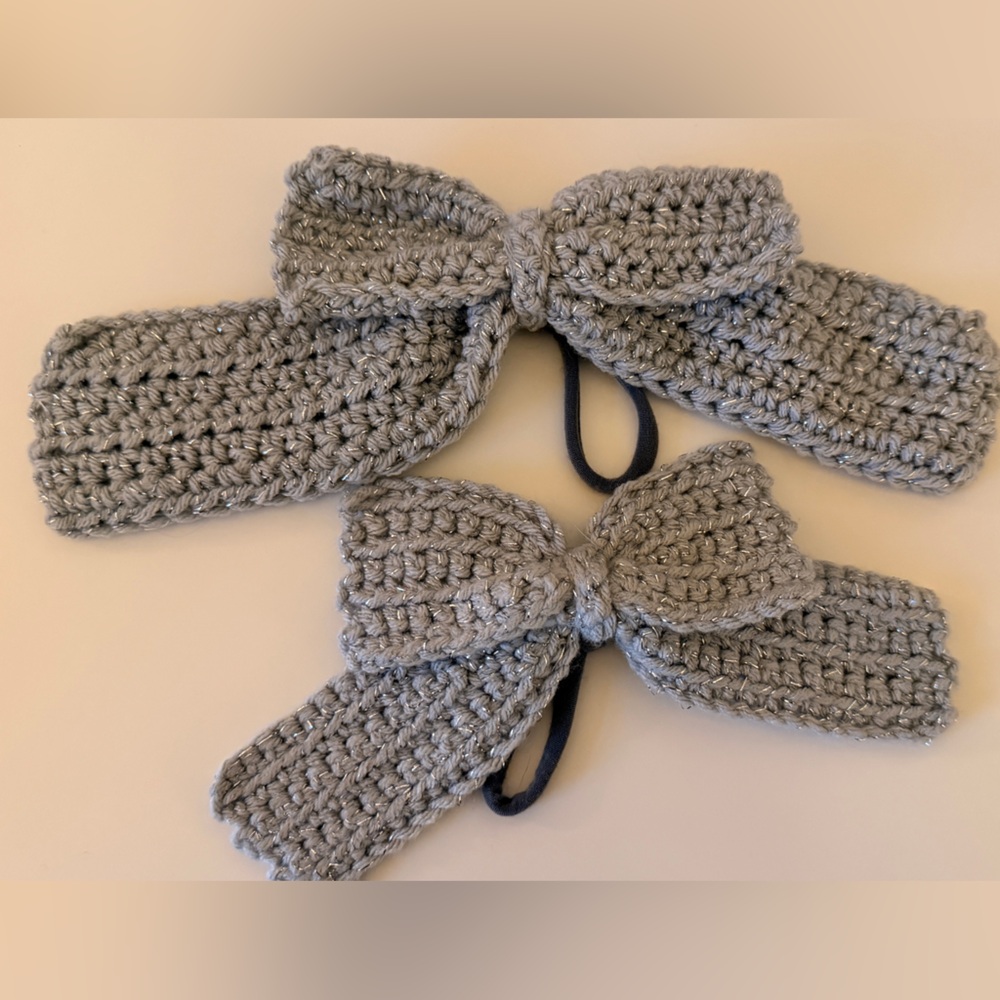 Hand Crochet Gray Knitted Ponytail Holders